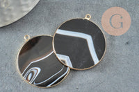 Pendentif rond agate rayée noir 32mm,Pendentif bijoux pierre naturelle, x1 G2987