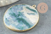 Pendentif rond agate verte mousse naturel laiton doré 32mm, x1 (G2988)