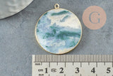 Pendentif rond agate verte mousse naturel laiton doré 32mm, x1 (G2988)