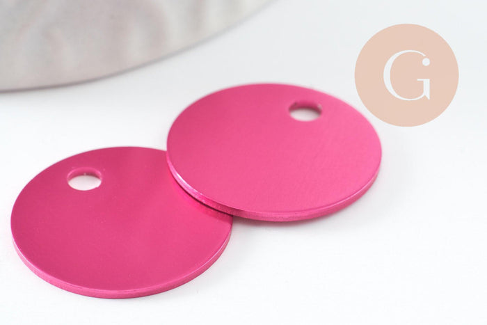 Pendentif rond aluminium rose fuchsia à graver 20mm, x1 (G10186)