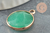 Pendentif rond aventurine naturelle verte laiton doré 20mm, x1 (G1422)