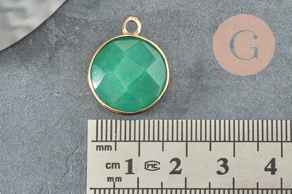 Pendentif rond aventurine naturelle verte laiton doré 20mm, x1 (G1422)