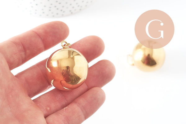 Pendentif rond boule acier inoxydable 304 doré PVD 35mm, x1 (G9663)