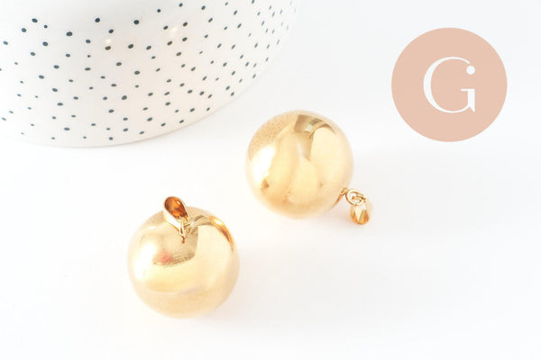 Pendentif rond boule acier inoxydable 304 doré PVD 35mm, x1 (G9663)