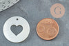 Pendentif rond coeur nacre blanche naturelle 25mm, x2 (G2187)