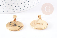 Pendentif rond constellation Taureau acier 304 inodydable doré 29mm, bijou signe astrologique résistant à l'eau, x1 (G4052)