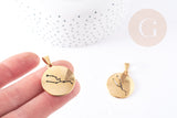 Pendentif rond constellation Taureau acier 304 inodydable doré 29mm, bijou signe astrologique résistant à l'eau, x1 (G4052)