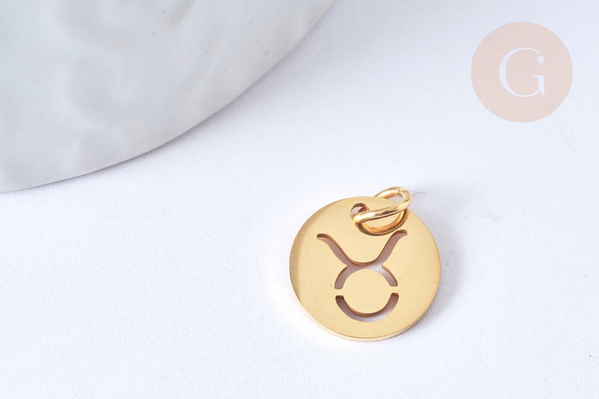 Pendentif rond constellation acier 304 inoxydable doré IP 12x1mm, x1 (G7506)