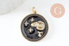 Pendentif rond constellation laiton doré zircon émail noir 23mm, x1 (G3557)