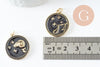 Pendentif rond constellation laiton doré zircon émail noir 23mm, x1 (G3557)