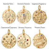 Pendentif rond constellation laiton doré zircons colorés 14-15mm, x1 (G5274)