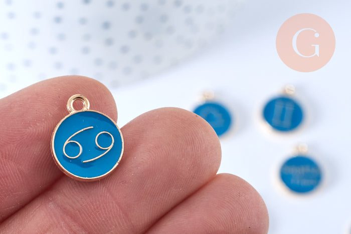 Pendentif rond constellation zamac doré émail bleu marine 15mm, x1 (G6666)