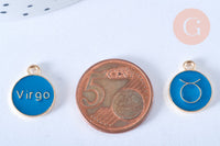 Pendentif rond constellation zamac doré émail bleu marine 15mm, x1 (G6666)