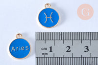 Pendentif rond constellation zamac doré zircon émail bleu 15mm, x1 (G6662)