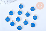 Pendentif rond constellation zamac doré zircon émail bleu 15mm, x1 (G6662)