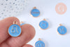 Pendentif rond constellation zamac doré zircon émail bleu clair 15mm, x1 (G6665)