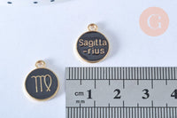 Pendentif rond constellation zamac doré zircon émail noir 15mm, x1 (G6667)