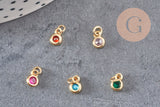 Pendentif rond doré 24 carats cristal multicolore,pendentif cristal doré ,6.5mm, x10 (G3323)