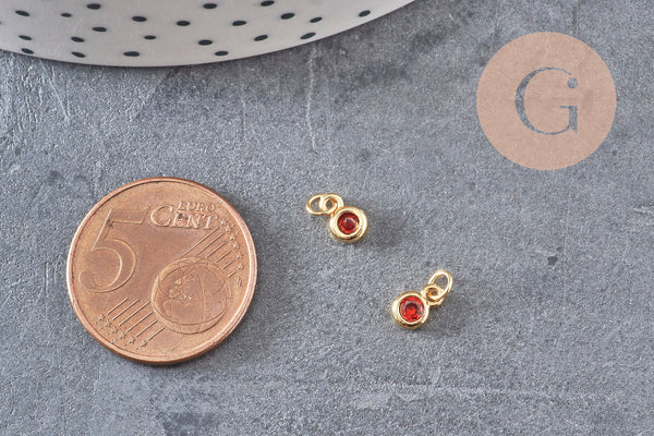 Pendentif rond doré 24 carats zircon rouge, pendentif doré cristal, création bijoux,6.5mm, x5 (G4676)