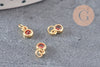 Pendentif rond doré 24 carats zircon rouge, pendentif doré cristal, création bijoux,6.5mm, x5 (G4676)