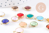 Pendentif rond doré cristal, cristal coloré,14mm, x1 (G2024)