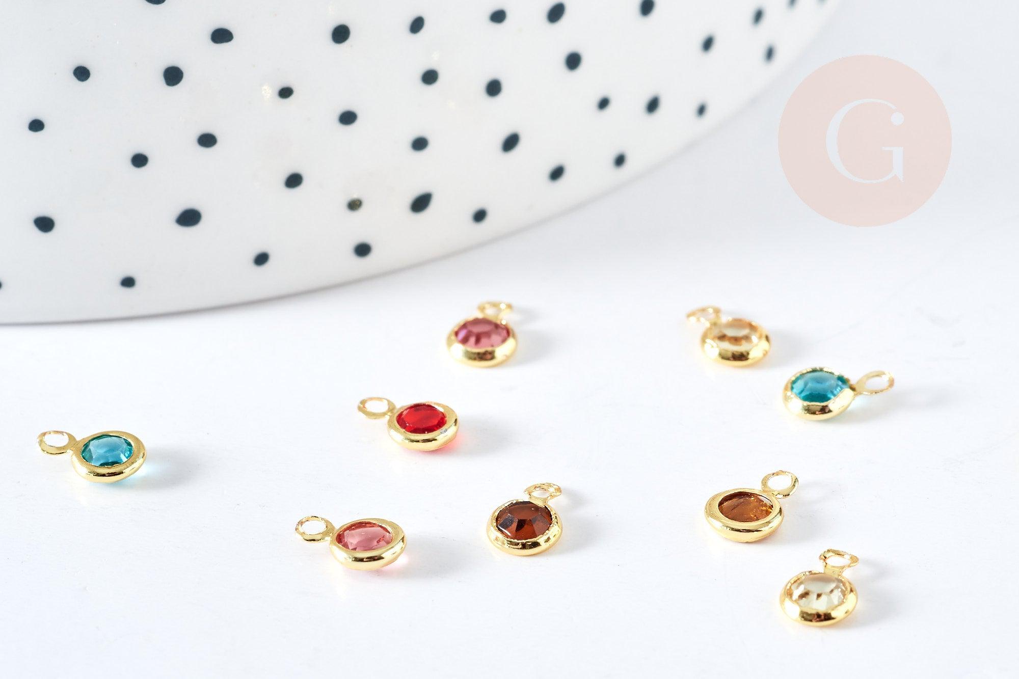 Pendentif rond doré cristal multicolore 7.5mm,pendentif doré création bijoux, les 10 G8419