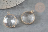 Pendentif rond doré cristal transparent à facettes 25mm, x2 (G2830)
