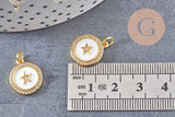 Pendentif rond doré étoile résine blanche, un Pendentif pour femme en métal doré pour la création de bijoux,16mm,x1 (G3158)
