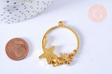 Pendentif rond étoile de mer coquillages zamac doré 42mm, pendentif étoile de mer pour création résine bijoux DIY, x1 G6875