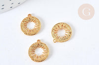 Pendentif rond fleur acier 304 doré 16mm, Pendentif fin et léger création de bijoux acier, x1 G7381