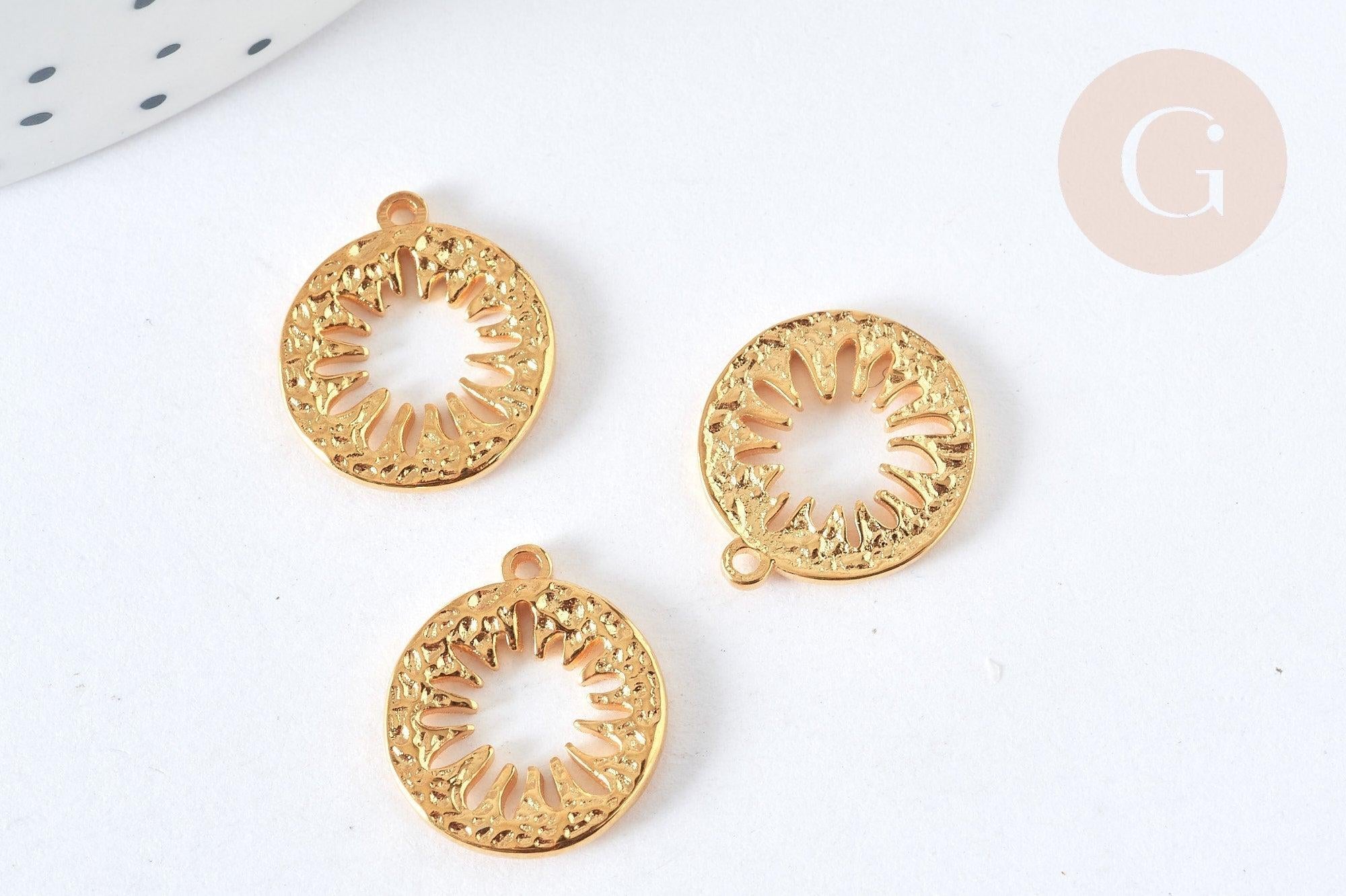Pendentif rond fleur acier 304 doré 16mm, Pendentif fin et léger création de bijoux acier, x1 G7381
