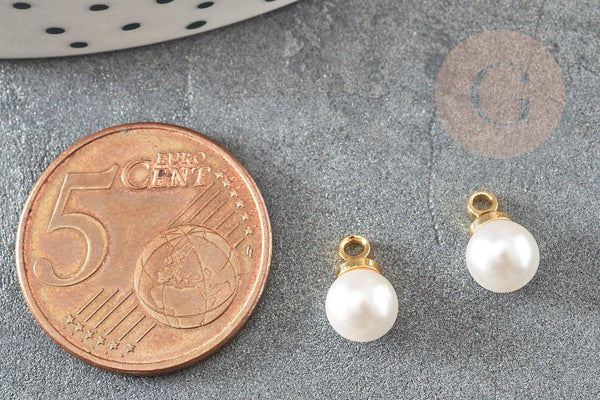 Pendentif rond imitation perle laiton doré 18K 10mm,x2 (G9365)