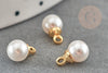 Pendentif rond imitation perle laiton doré 18K 10mm,x2 (G9365)