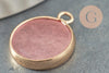 Pendentif rond jade rose naturel laiton doré 20.5mm, x1 (G4288)