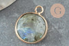 Pendentif rond labradorite naturelle laiton doré 20mm, x1 (G1013)