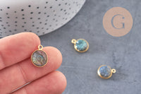 Pendentif rond labradorite naturelle sculptée argent 925 doré 18K 13mm, x1 (G10842)