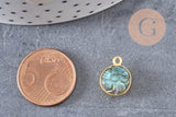 Pendentif rond labradorite naturelle sculptée argent 925 doré 18K 13mm, x1 (G10842)