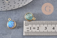 Pendentif rond labradorite naturelle sculptée argent 925 doré 18K 13mm, x1 (G10842)
