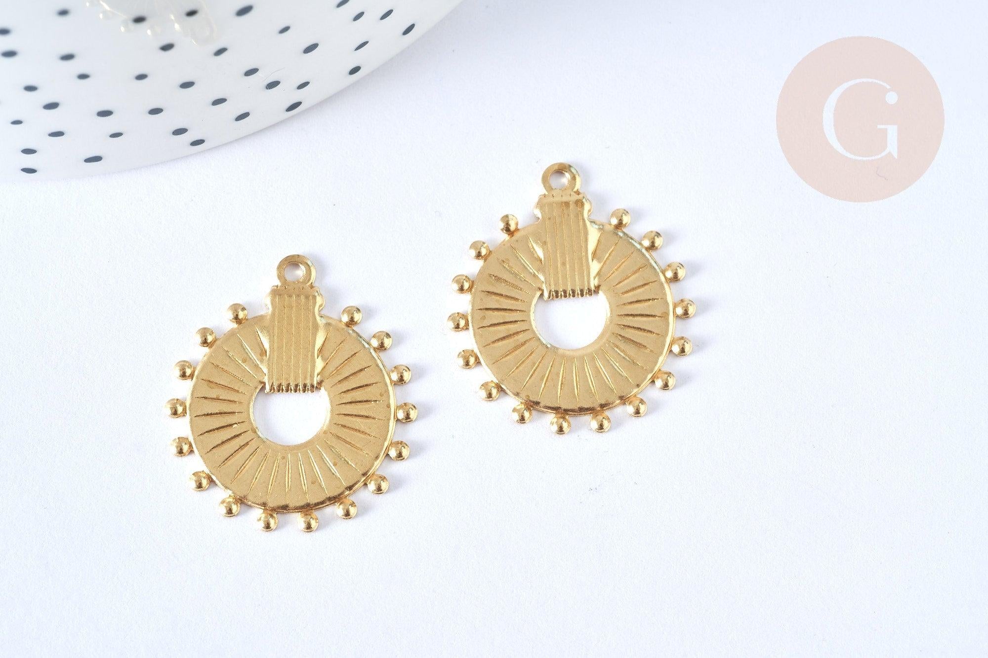 Pendentif rond laiton brut 27x23mm, x2 (G6919)