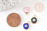 Pendentif rond laiton doré 18K émail oeil protecteur 13mm, x1 (G9329)