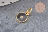 Pendentif rond laiton doré 18K émaillé et zircon 10mm, x1 (G3474)