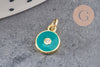 Pendentif rond laiton doré 18K émaillé et zircon 10mm, x1 (G3474)