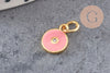Pendentif rond laiton doré 18K émaillé et zircon 10mm, x1 (G3474)