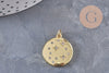 Pendentif rond laiton doré 18K et zircons 23mm, x1 (G10976)