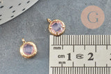 Pendentif rond laiton doré 24 carats cristal rose 10mm, x1 (G2183)