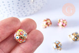 Pendentif rond laiton doré émaillé motif mauvais œil 15mm, créations de bijoux dorés, x1 G6887