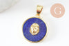 Pendentif rond lapis amazonite quartz rose 21.5mm, x1 (G3159)