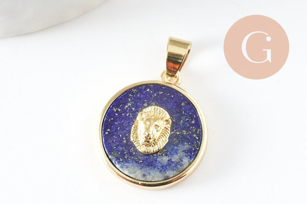 Pendentif rond lapis amazonite quartz rose, un pendentif pour la creation de bijoux pierre naturelle,21.5mm, x1 (G3159)