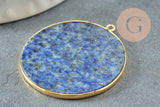 Pendentif rond lapis lazulis naturel laiton doré 32-34mm, x1 (G3642)