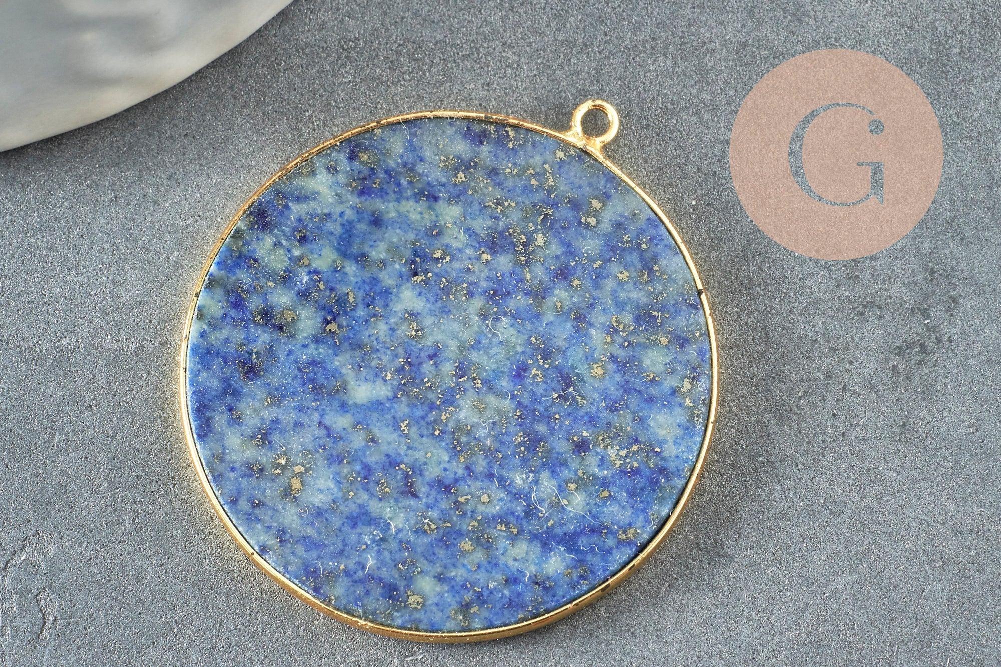 Pendentif rond lapis lazulis naturel laiton doré 32-34mm, x1 (G3642)